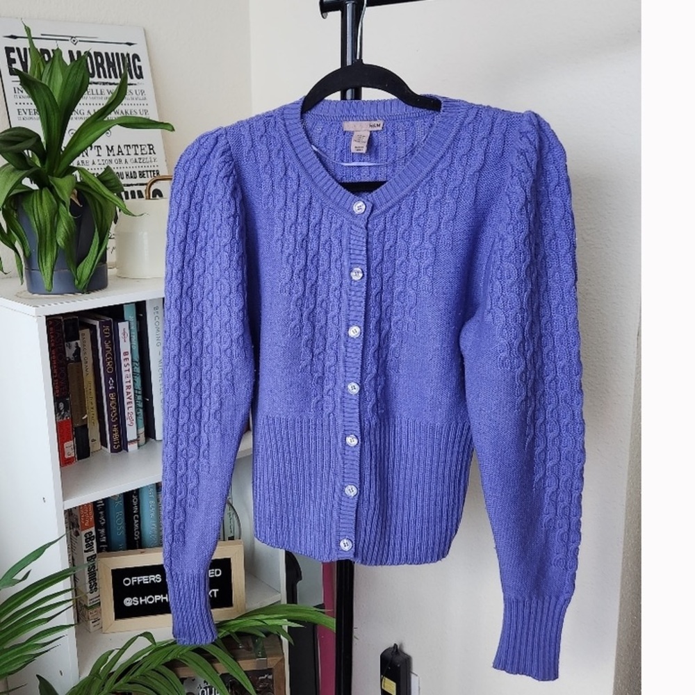 H&M Wool Long Sleeve Lilac Cable Knit Cardigan Sweater